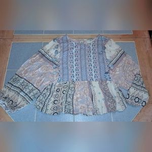 American Eagle Baby Blue's & Pinks Floral Flowy Boho Cropped Top Size M